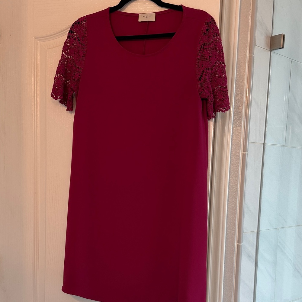 Elegant Lace Sleeve Dress in Rich Pink